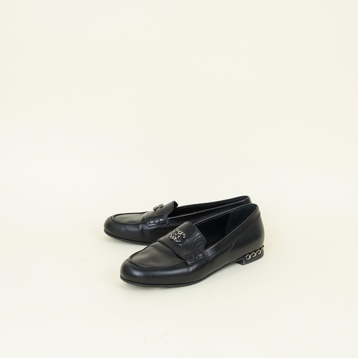 Chanel Black CC Chain Mocassin Loafers 38C