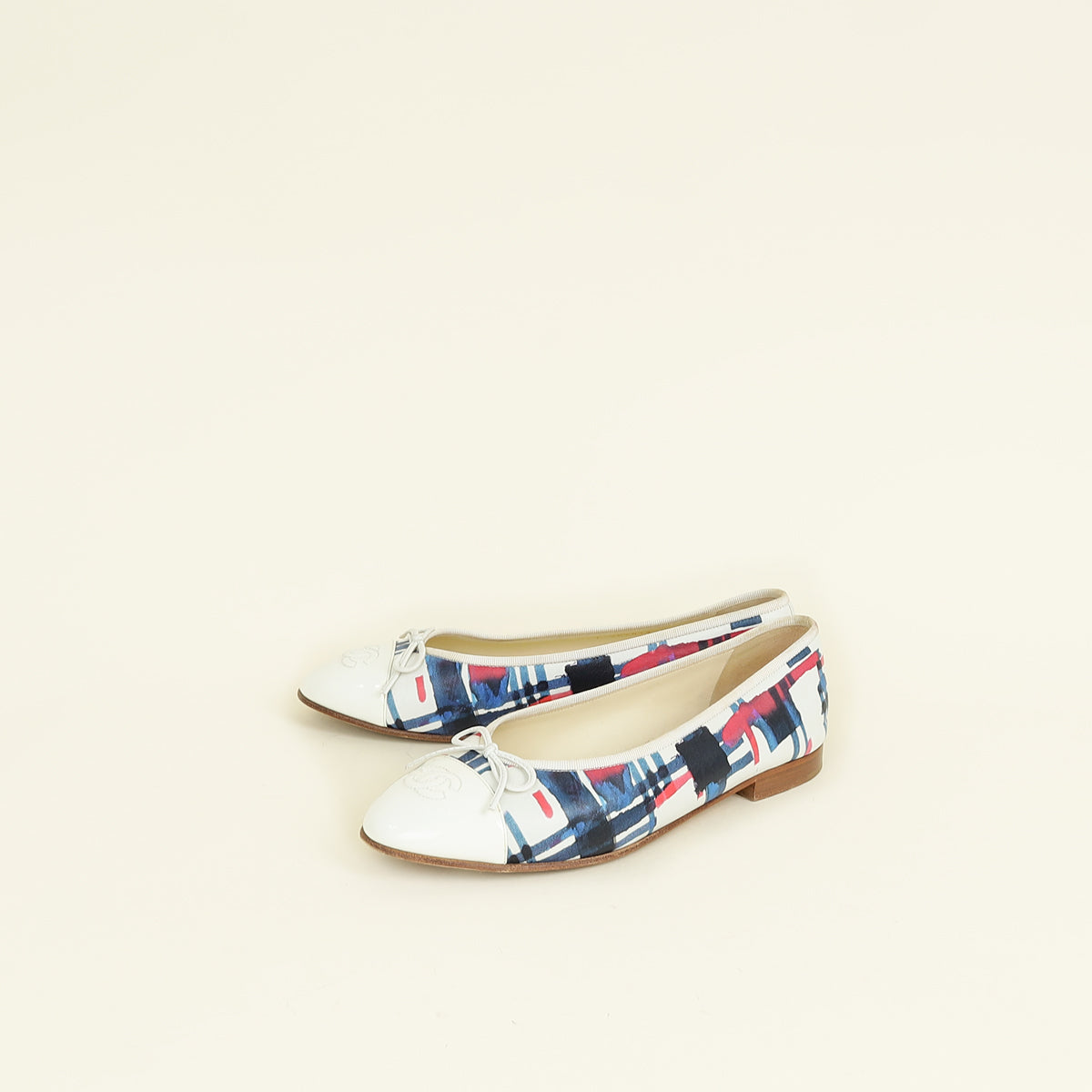 Chanel White Multicolor CC Printed Ballet Flats 39.5