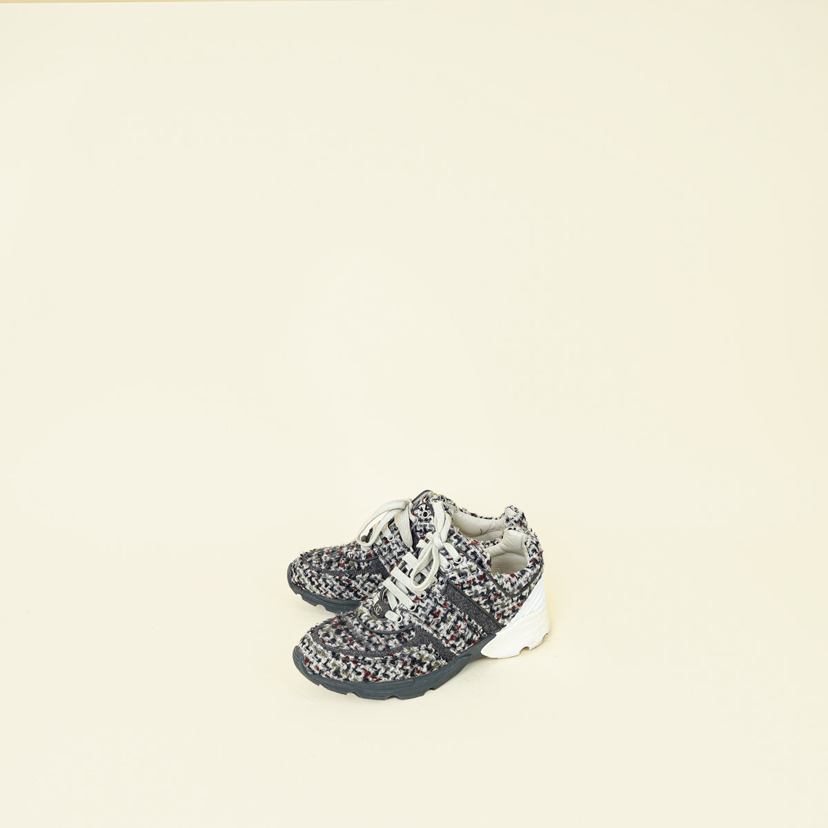 Chanel Gray Multicolor Tweed CC Lace Up Sneakers 38.5