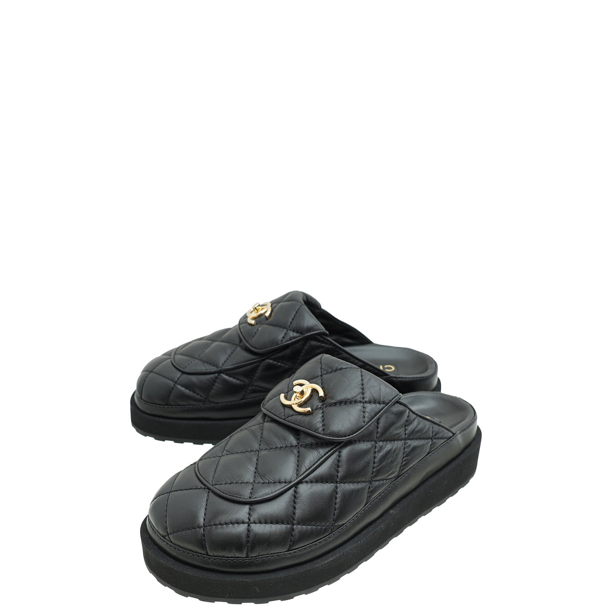 Chanel Black CC Turnlock Mules 38