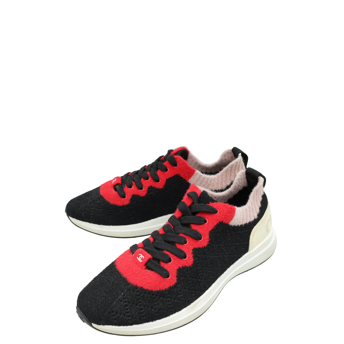 Chanel Tricolor CC Mixed Fabrics Knit Sneakers 39.5