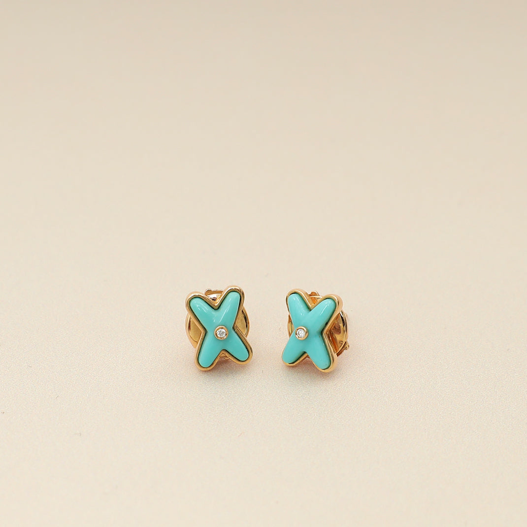 Chaumet 18K Rose Gold Jeux de Liens Diamond Turquoise Stud Earrings