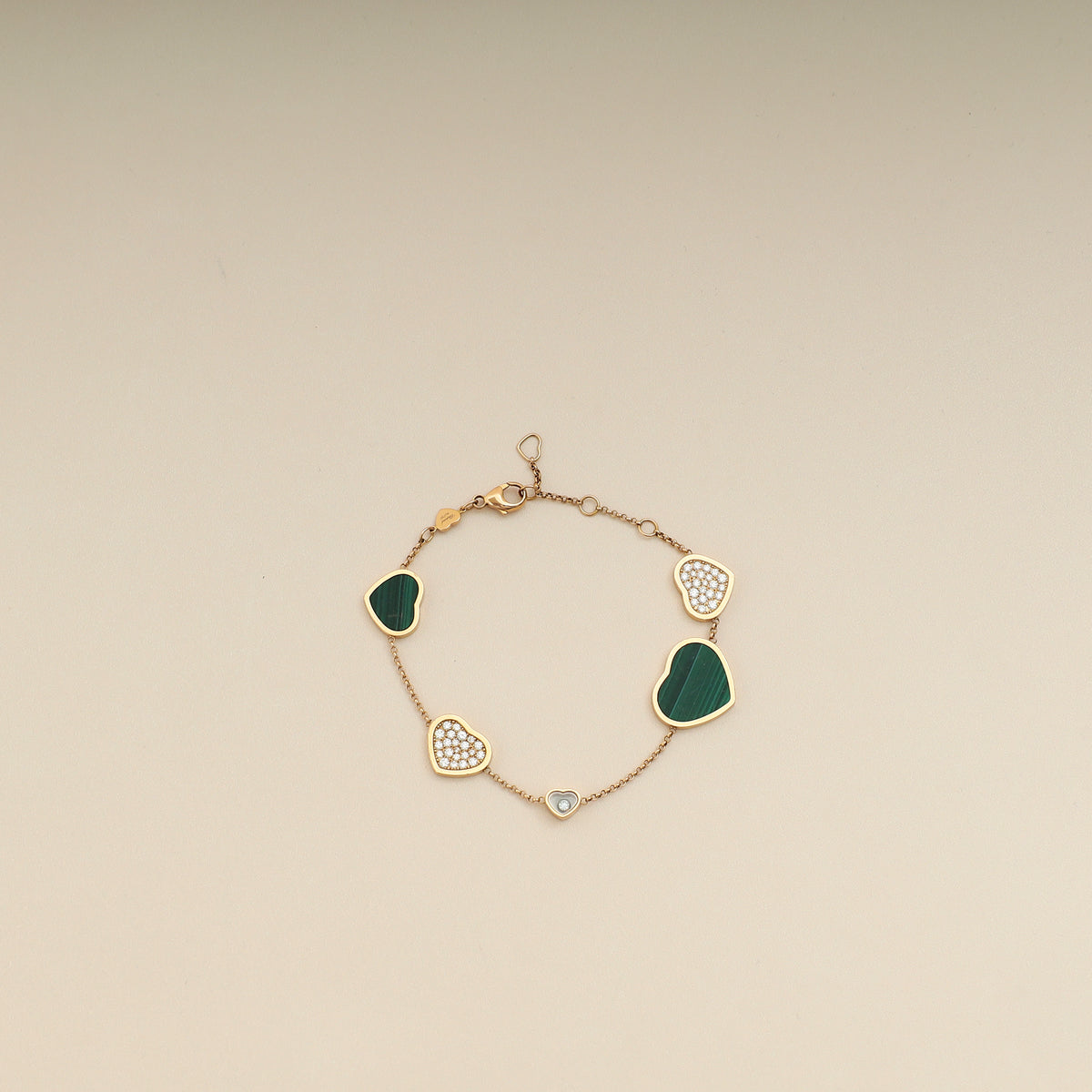 Chopard 18K Rose Gold Happy Hearts Diamond Malachite Bracelet