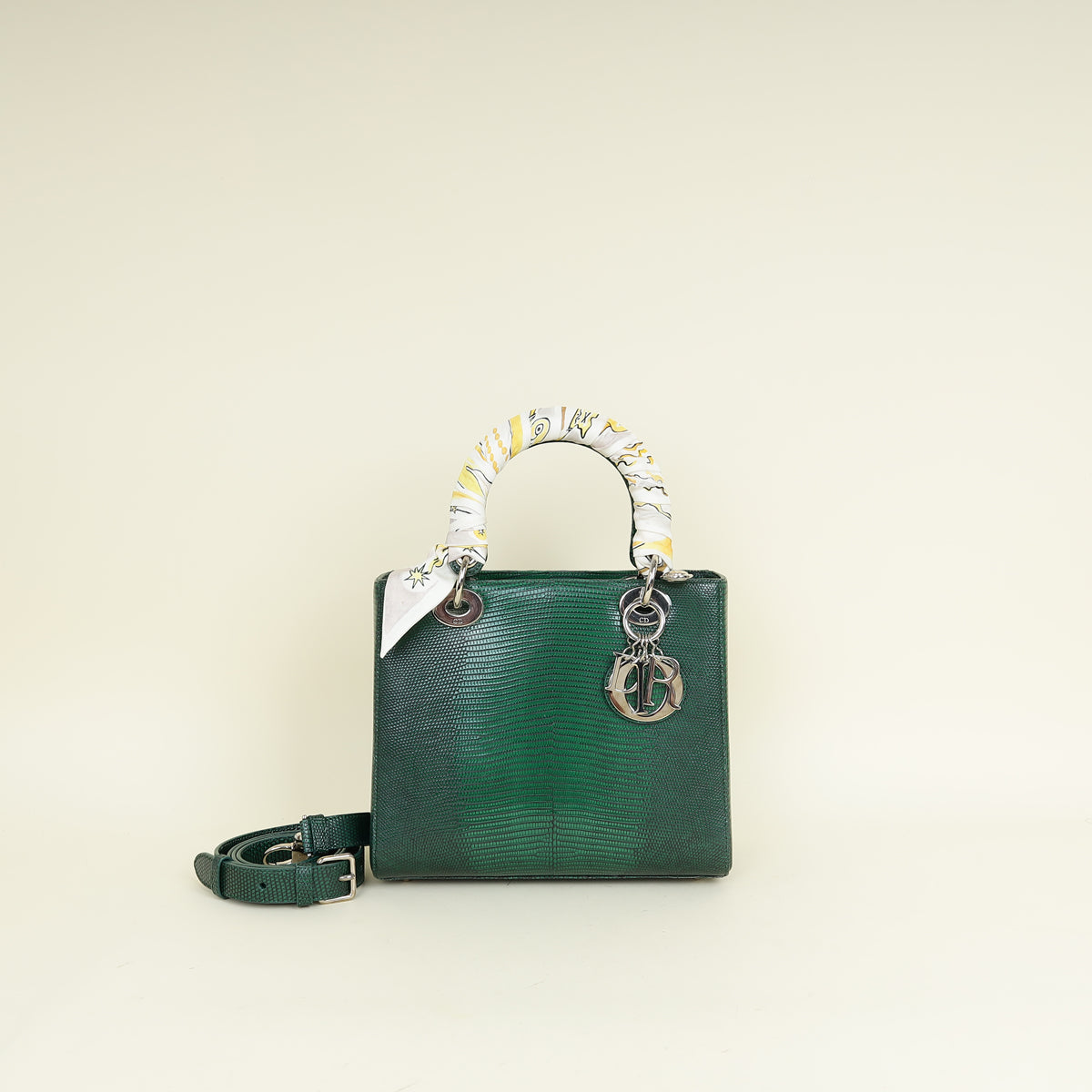 Christian Dior Emerald Green Haute Maroquinerie Lizard Lady Dior Medium Bag