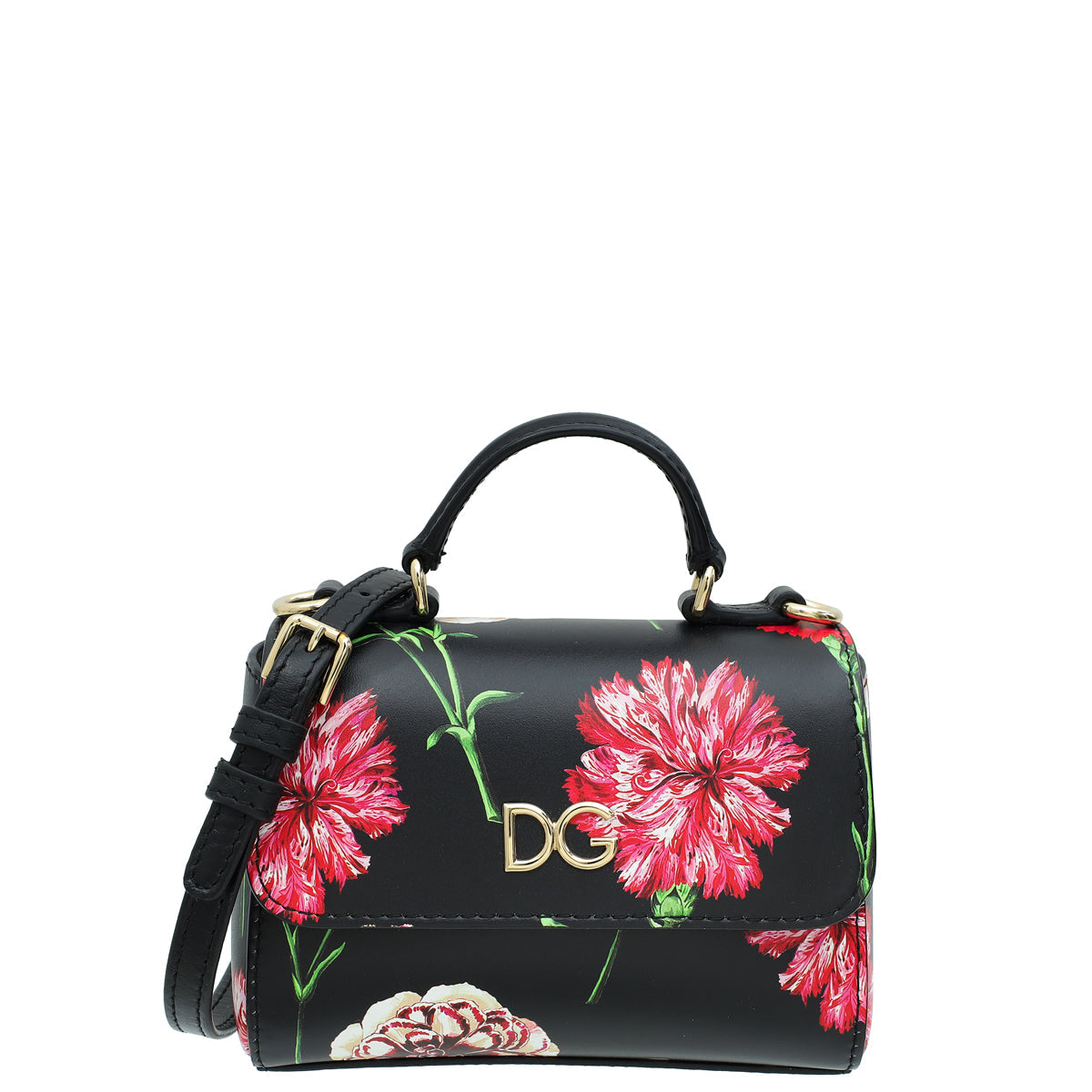 Dolce & Gabbana Black Multicolor DG Floral Print Top Handle Bag