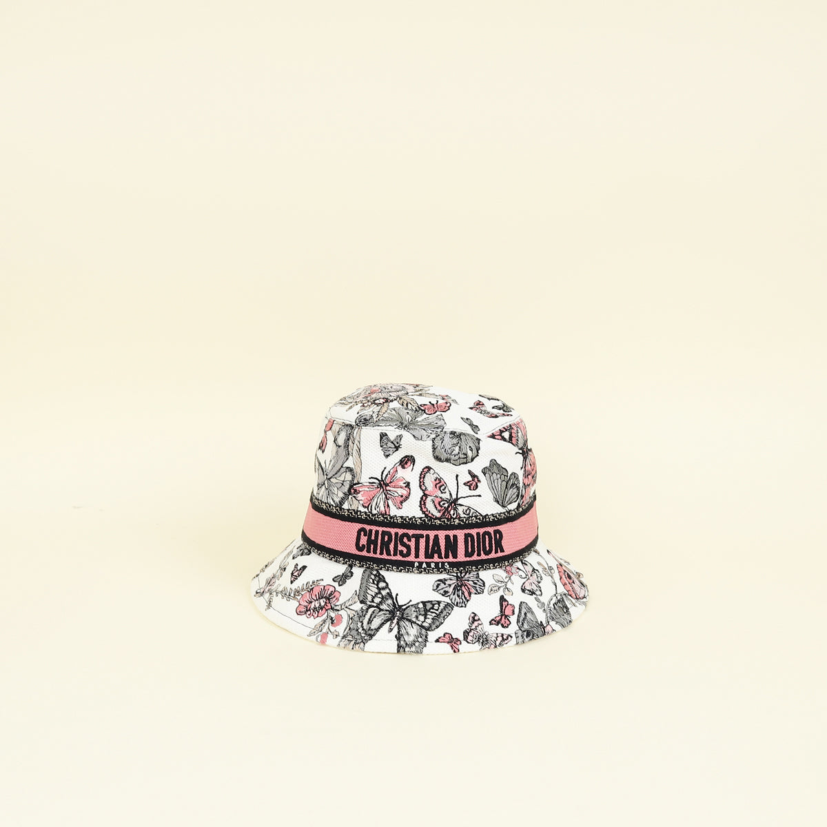 Christian Dior White Multicolor Butterfly Embroidered Bucket Hat