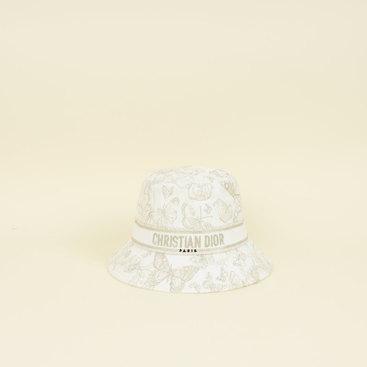 Christian Dior White Gold Butterfly Embroidered Bucket Hat