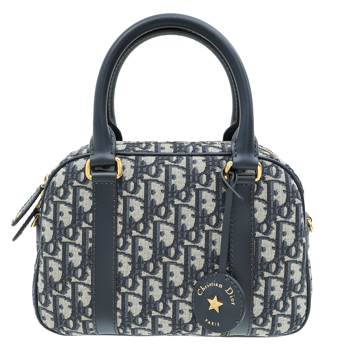 Christian Dior Navy Blue Oblique D-Vibe Medium Bowling Bag