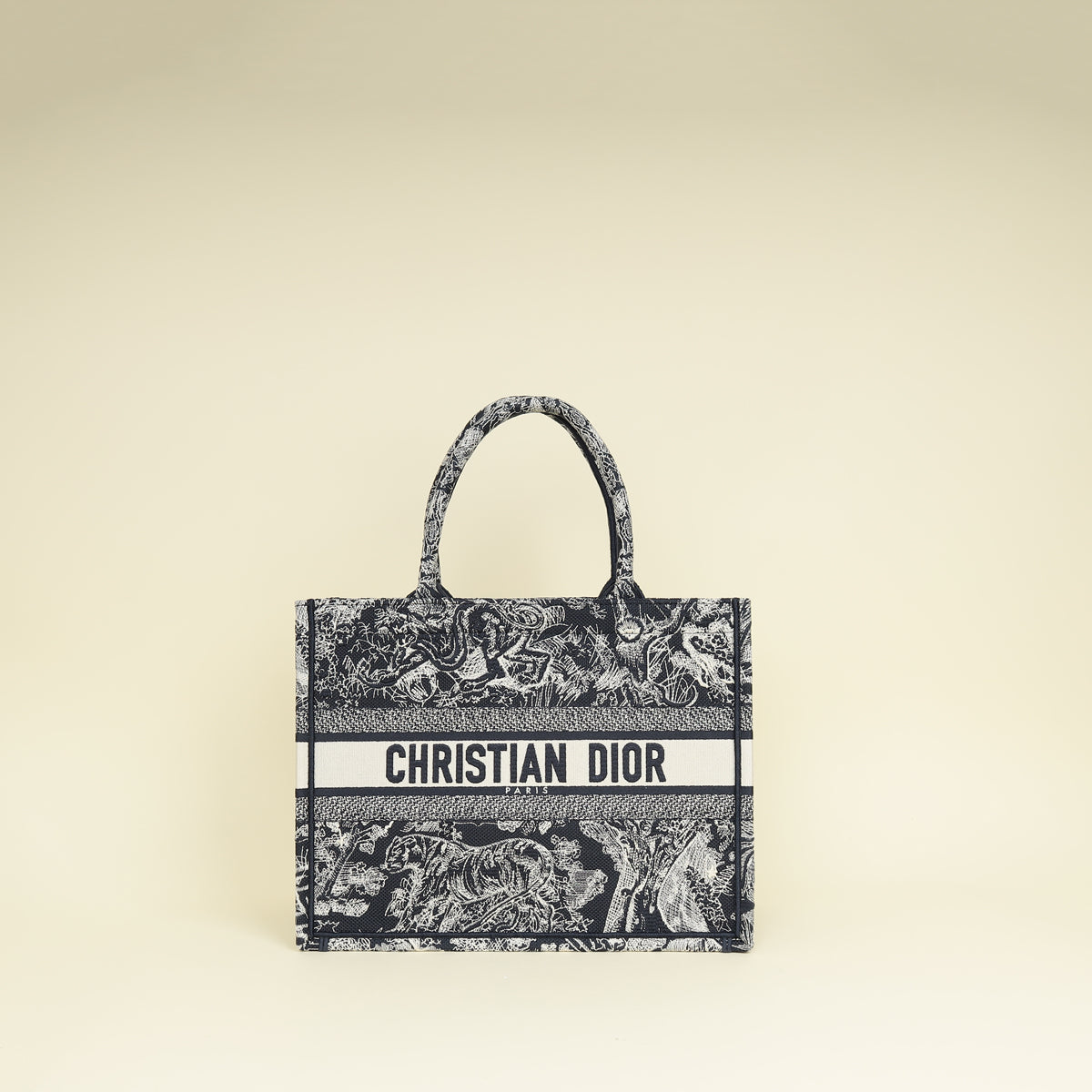 Christian Dior Bicolor Toile De Jouy Reverse Embroidered Book Medium Tote Bag