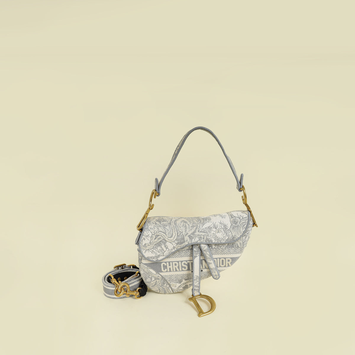Christian Dior Bicolor Toile De Jouy Saddle Medium Bag W/ MKF Initial