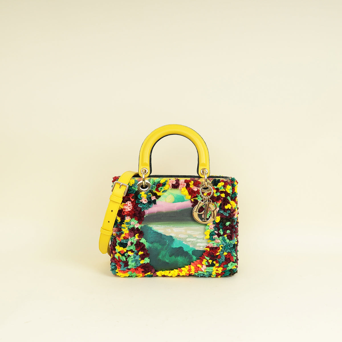 Christian Dior Yellow Multicolor L.E Shara Hughes Lady Dior Medium Bag