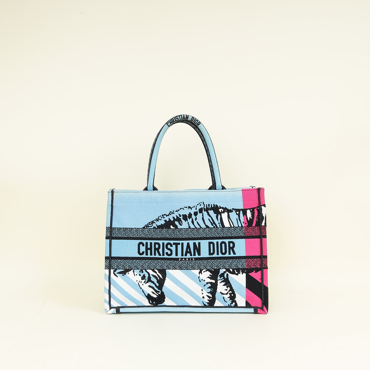 Christian Dior Bicolor Book Tote D-Jungle Pop Embroidery Medium Bag CATHRINE INITIAL