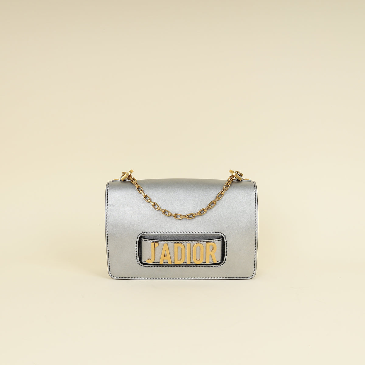 Christian Dior Metallic Grey J'adior Medium Flap Chain Bag