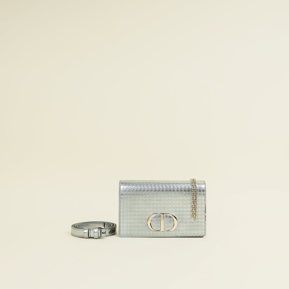 Christian Dior Metallic Silver Micro Cannage 30 Montaigne 2-in-1 Pouch