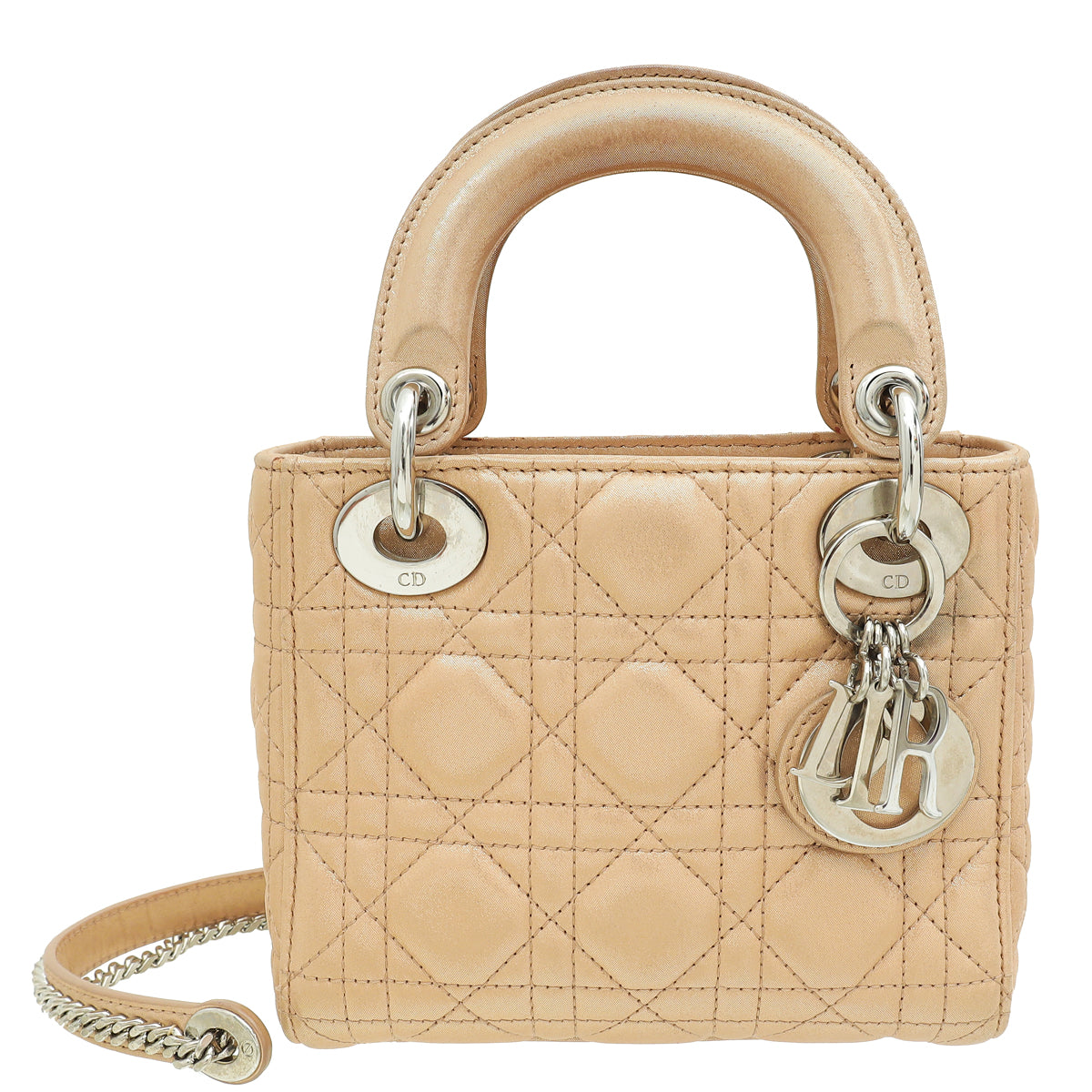 Christian Dior Metallic Nude Lady Dior Mini Shimmering Chain Bag