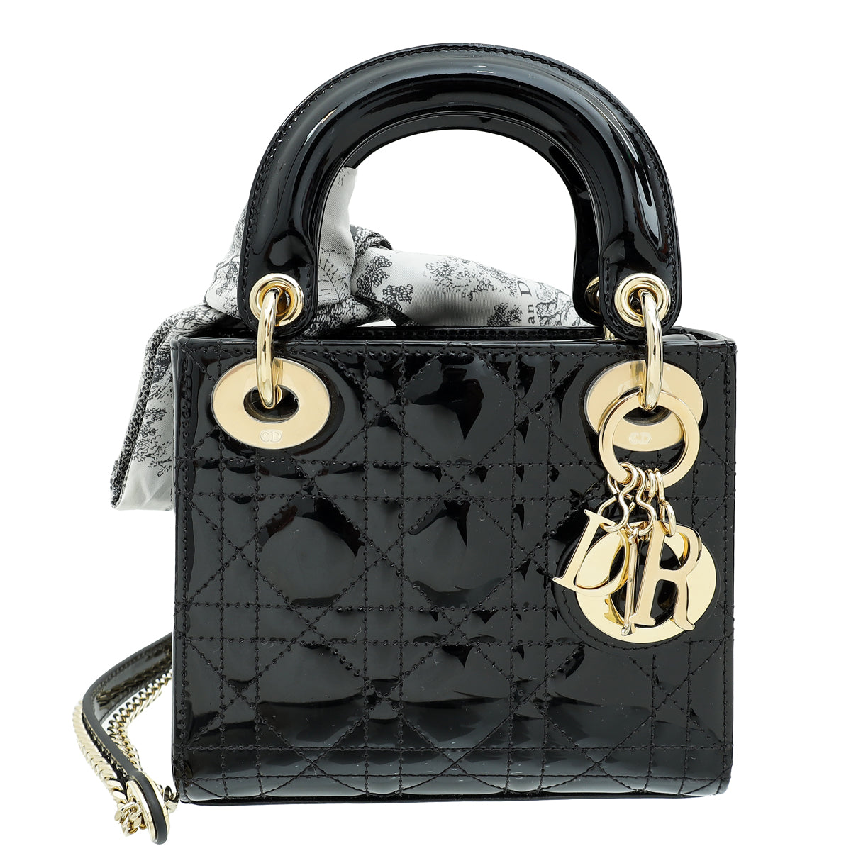 Christian Dior Black Lady Dior Mini Chain Bag W/ Twilly