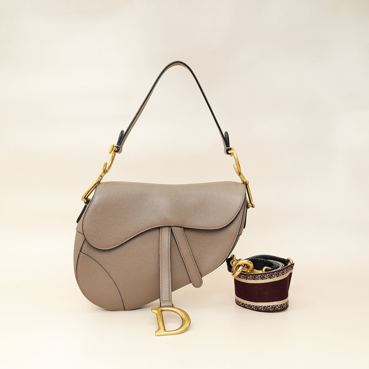Christian Dior Etoupe Saddle Medium Bag W/ Extra Strap