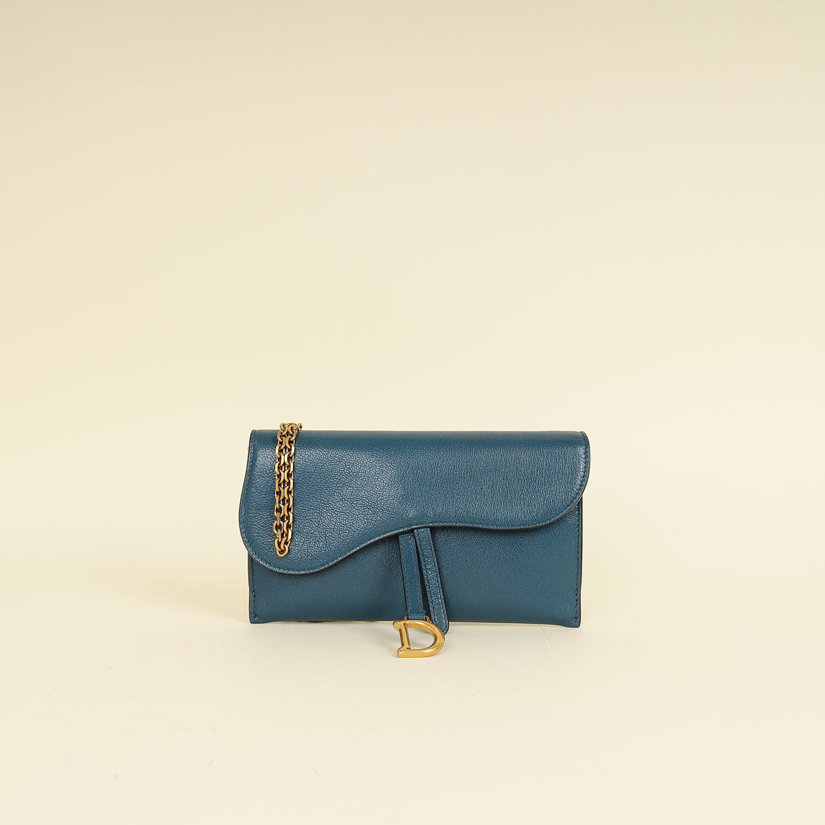 Christian Dior Teal Blue Saddle Long Wallet on Chain