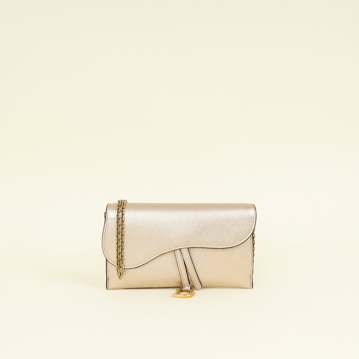 Christian Dior Metallic Champagne Saddle Long Wallet with Chain