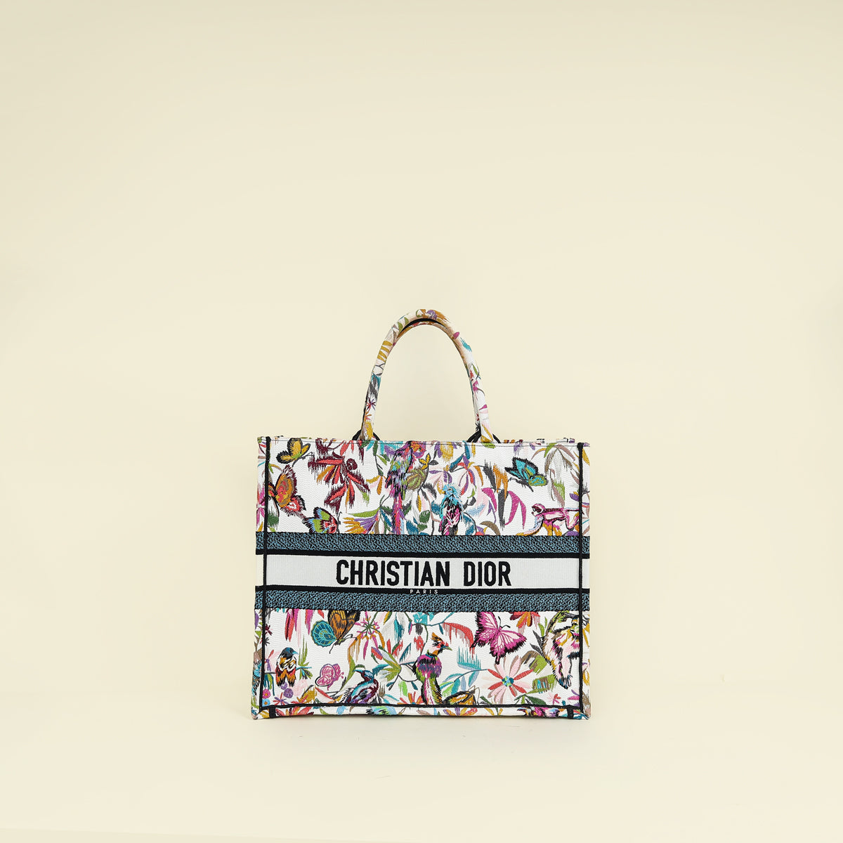 Christian Dior White Multicolor Toile de Jouy Fantastica Book Tote Large Bag