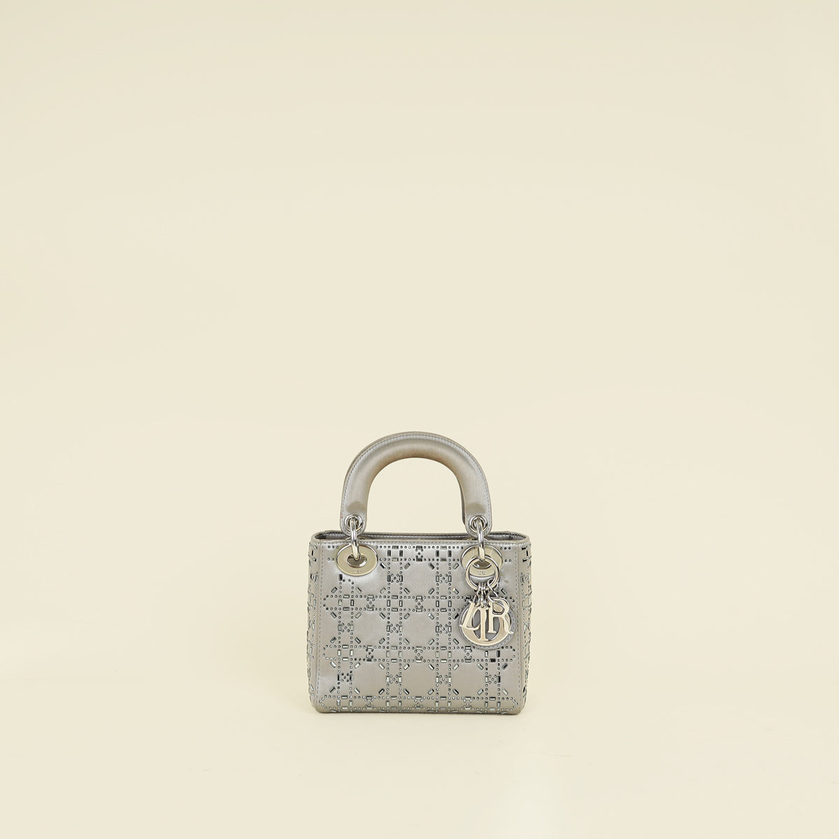 Christian Dior Gray Strass Cannage Satin Mini Lady Dior Bag