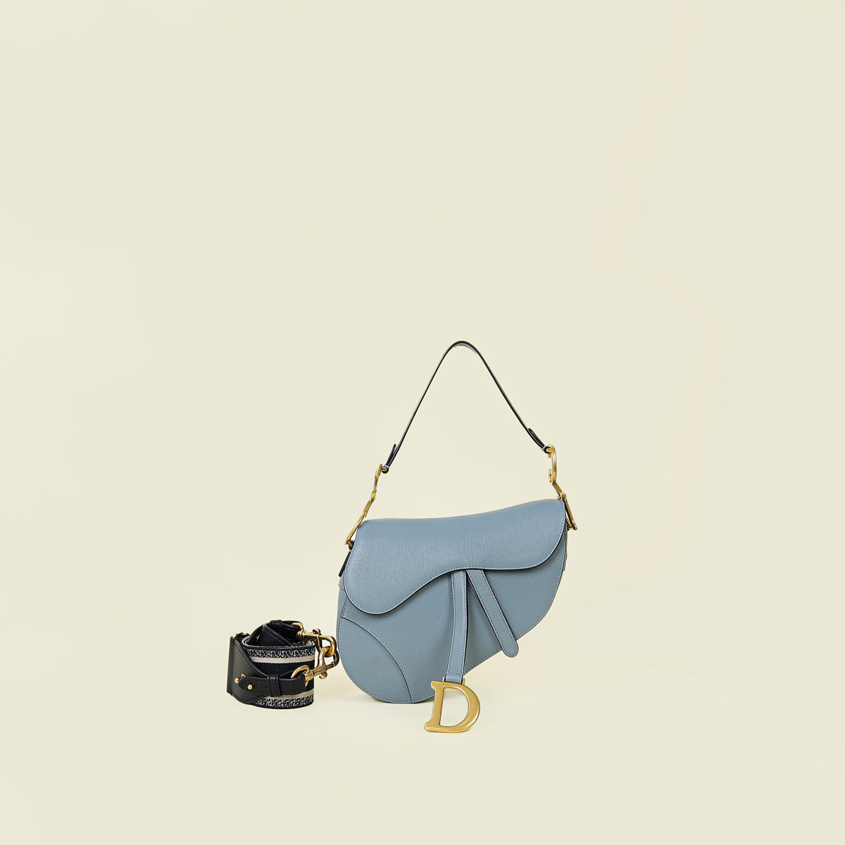 Christian Dior Grey Saddle Medium Bag With Wide Strap