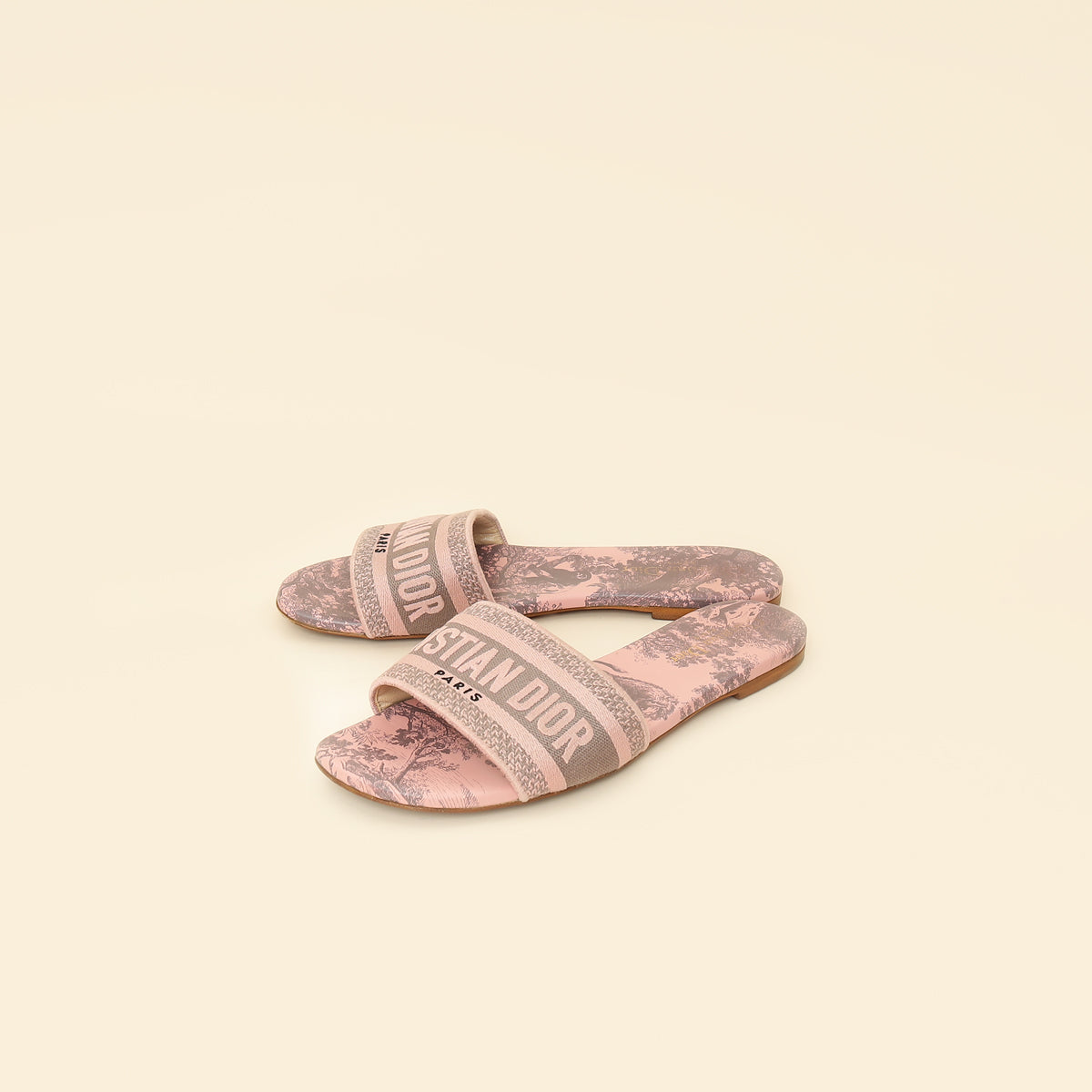 Christian Dior Light Pink Toile De Jouy Motif Dway Slide Mules 39.5