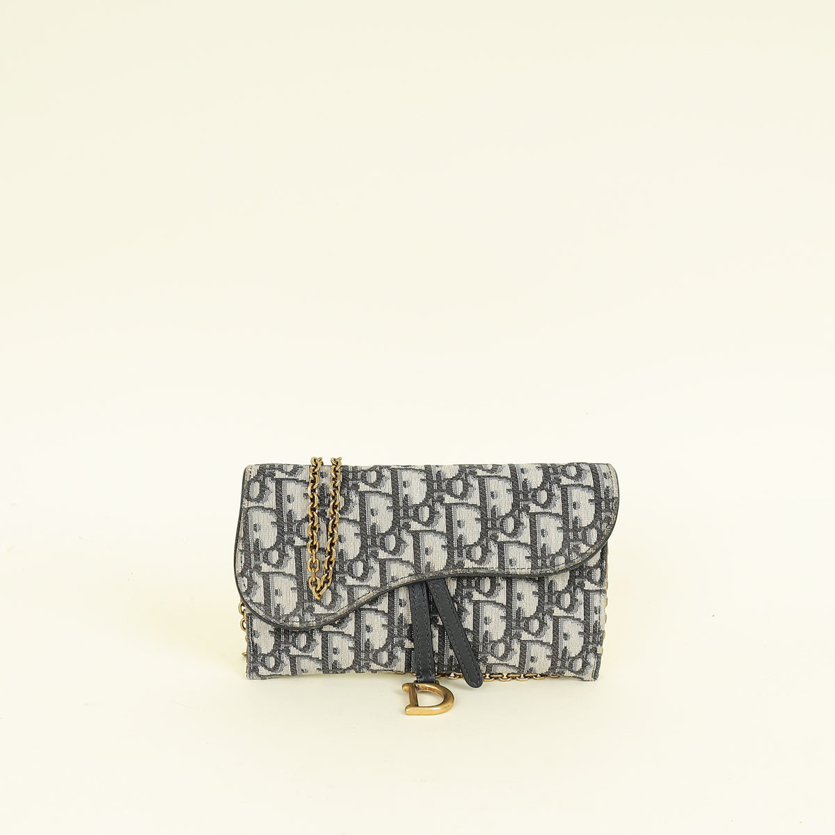 Christian Dior Blue Oblique Saddle Wallet on Chain