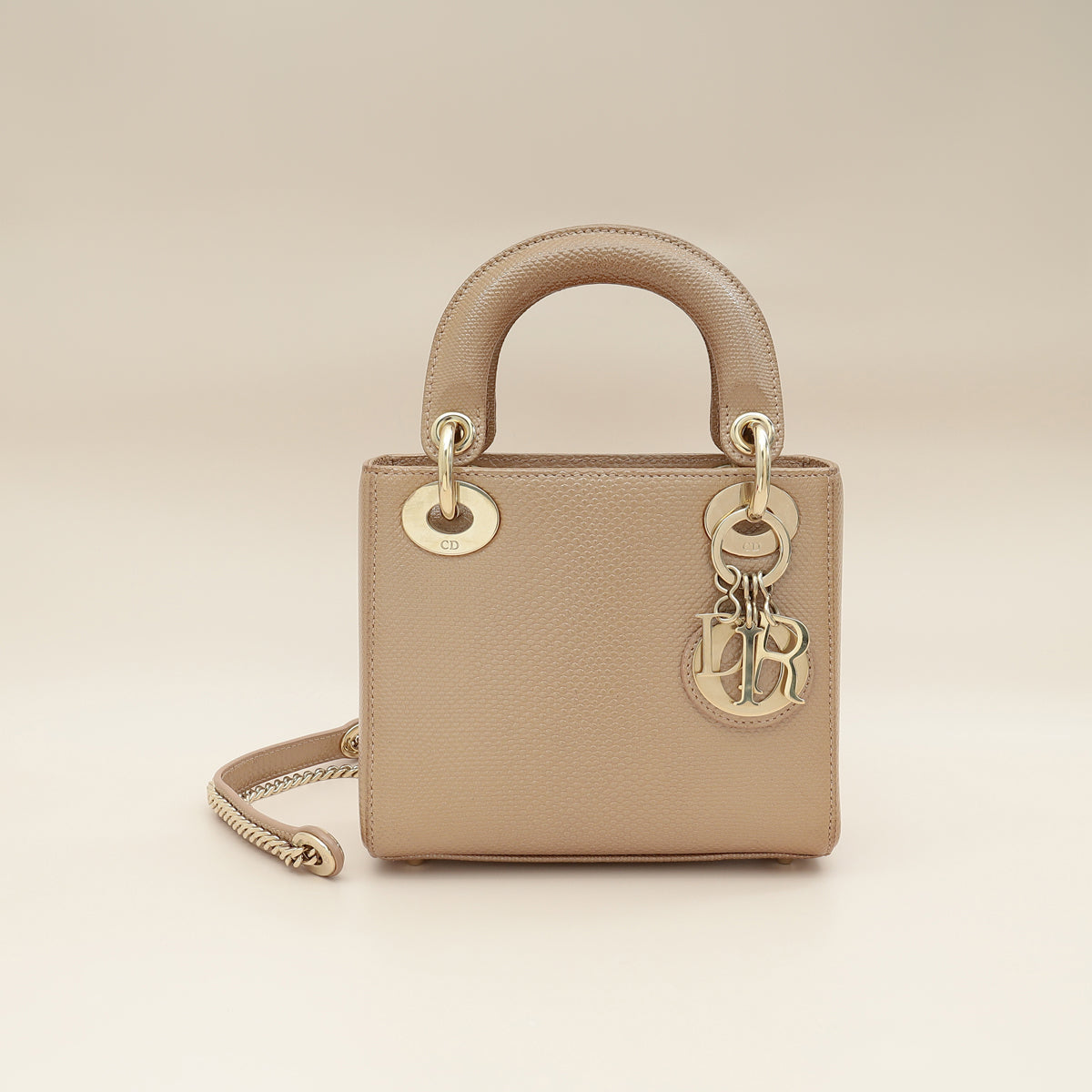 Christian Dior Metallic Beige Embossed Lizard Lady Dior Mini Bag