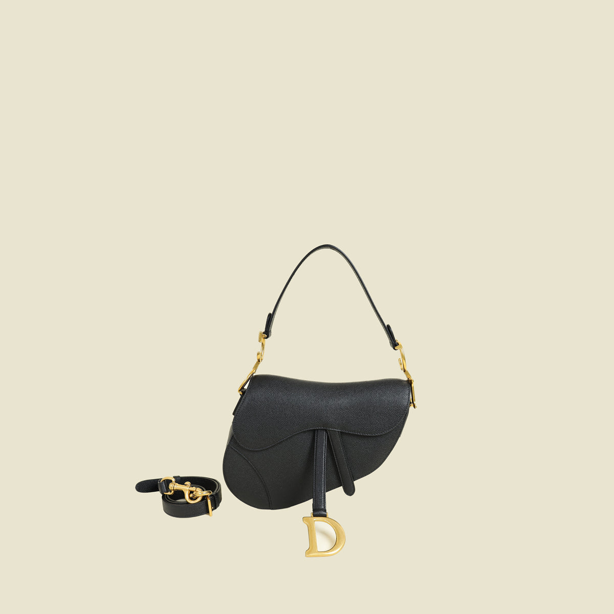 Christian Dior Black Saddle Medium Bag W/ Strap
