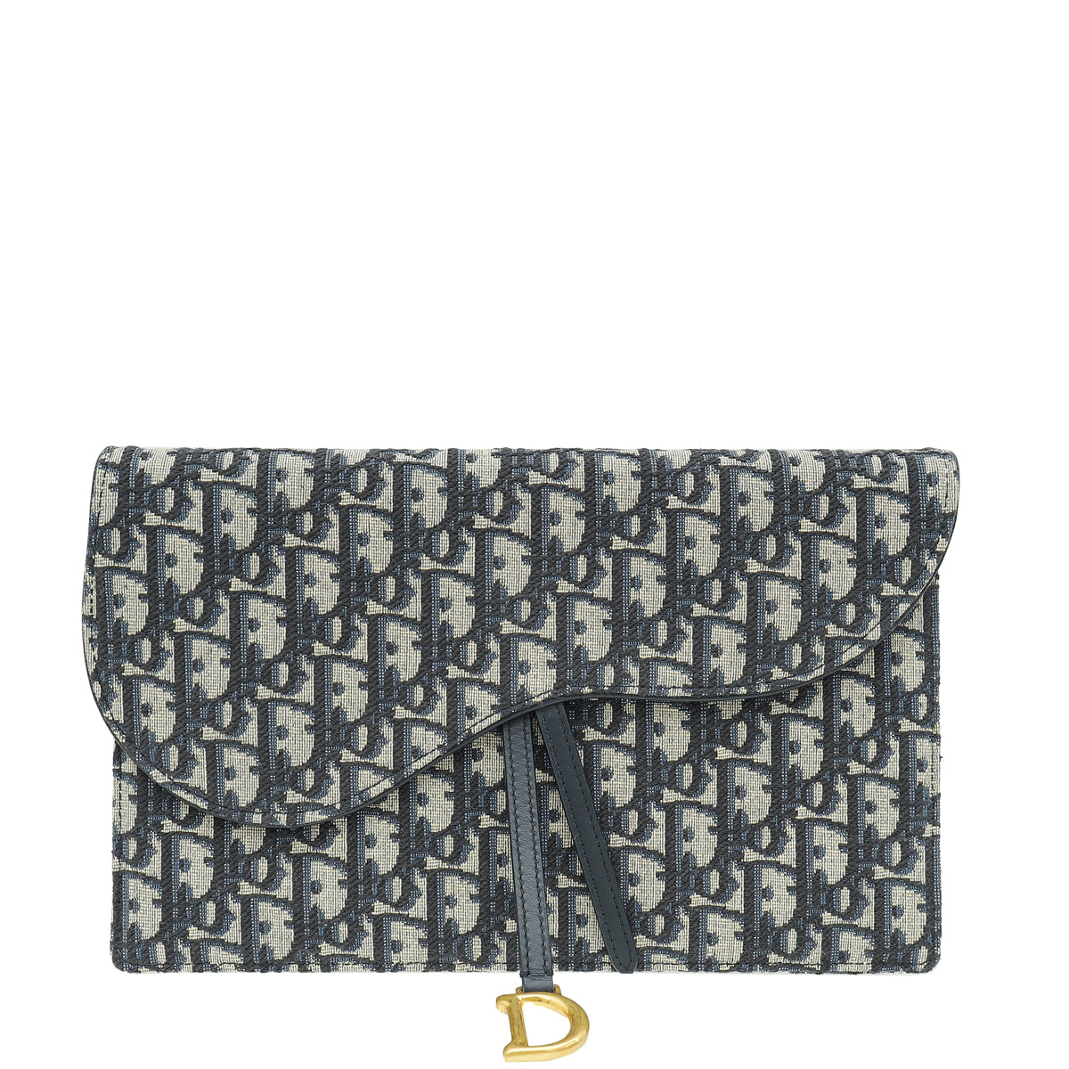 Christian Dior Navy Blue Oblique Saddle Pouch Clutch
