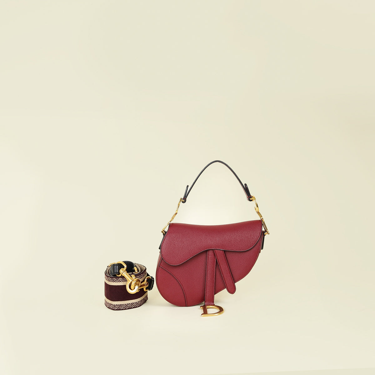 Christian Dior Burgundy Saddle Mini Dior Bag With Wide Strap