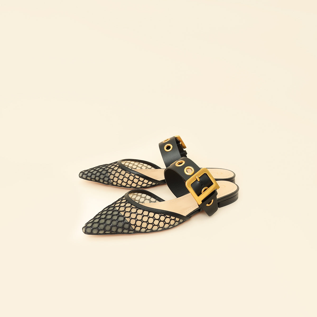 Christian Dior Black Resille D-Dior Flat Mules 38.5