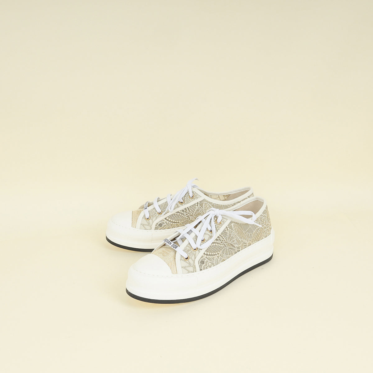 Christian Dior Gold Walk'n'Dior Lace Embroidery With Macramé Effect Sneaker 40.5