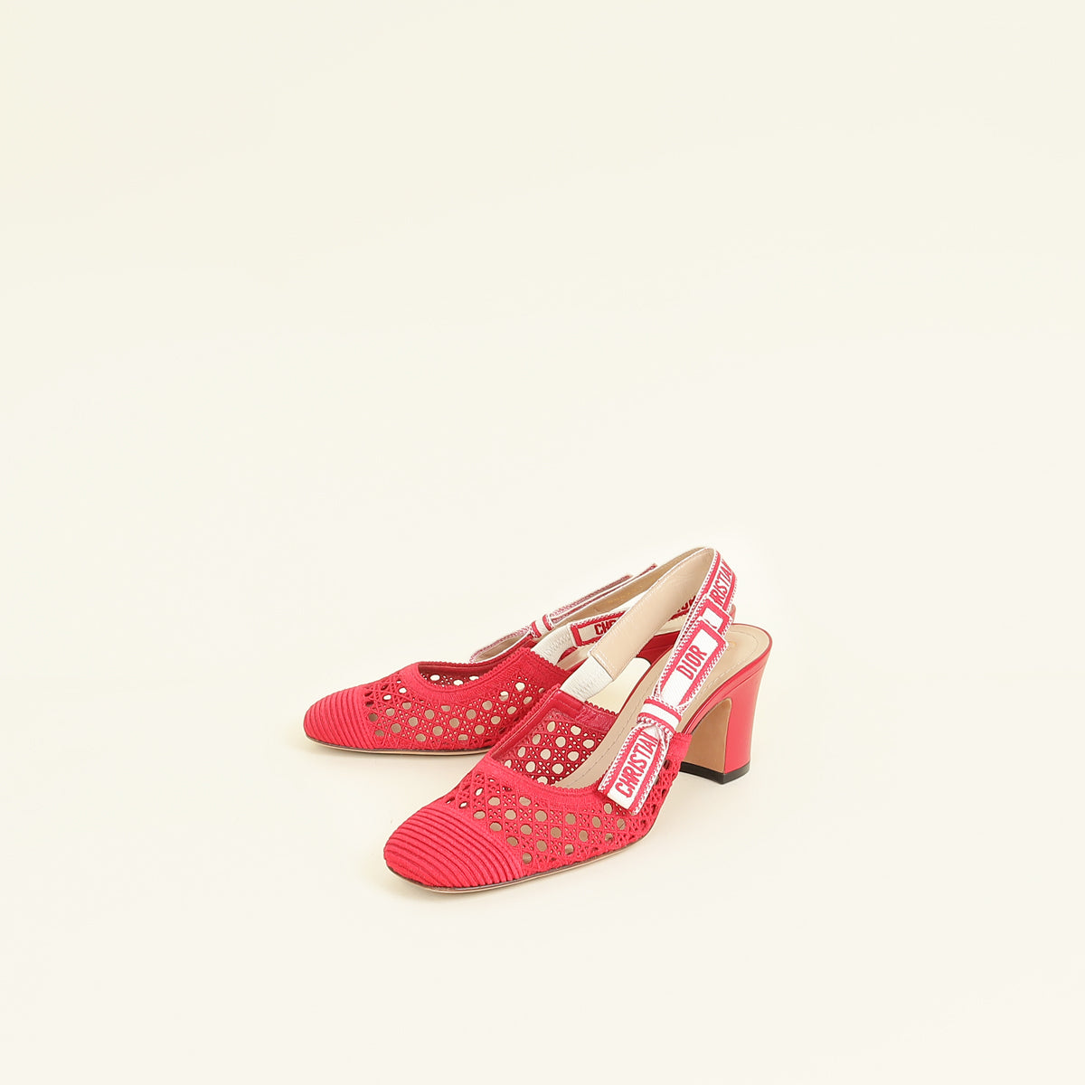 Christian Dior Red Mesh Cannage Dior & Moi Slingback 70mm Pumps 37.5