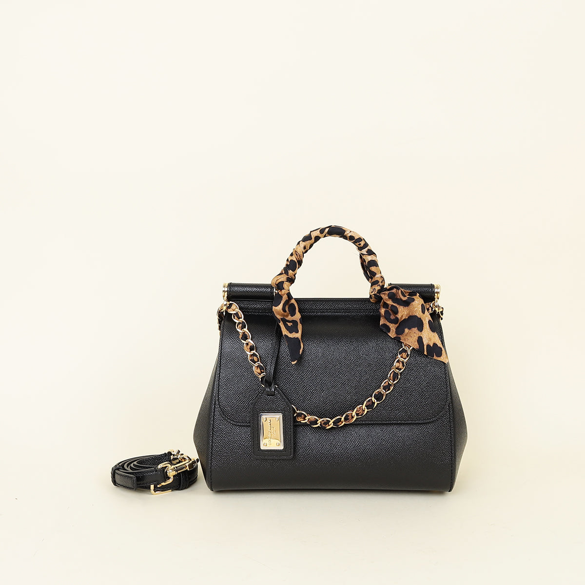 Dolce & Gabbana Black Sicily Bag with Scarf