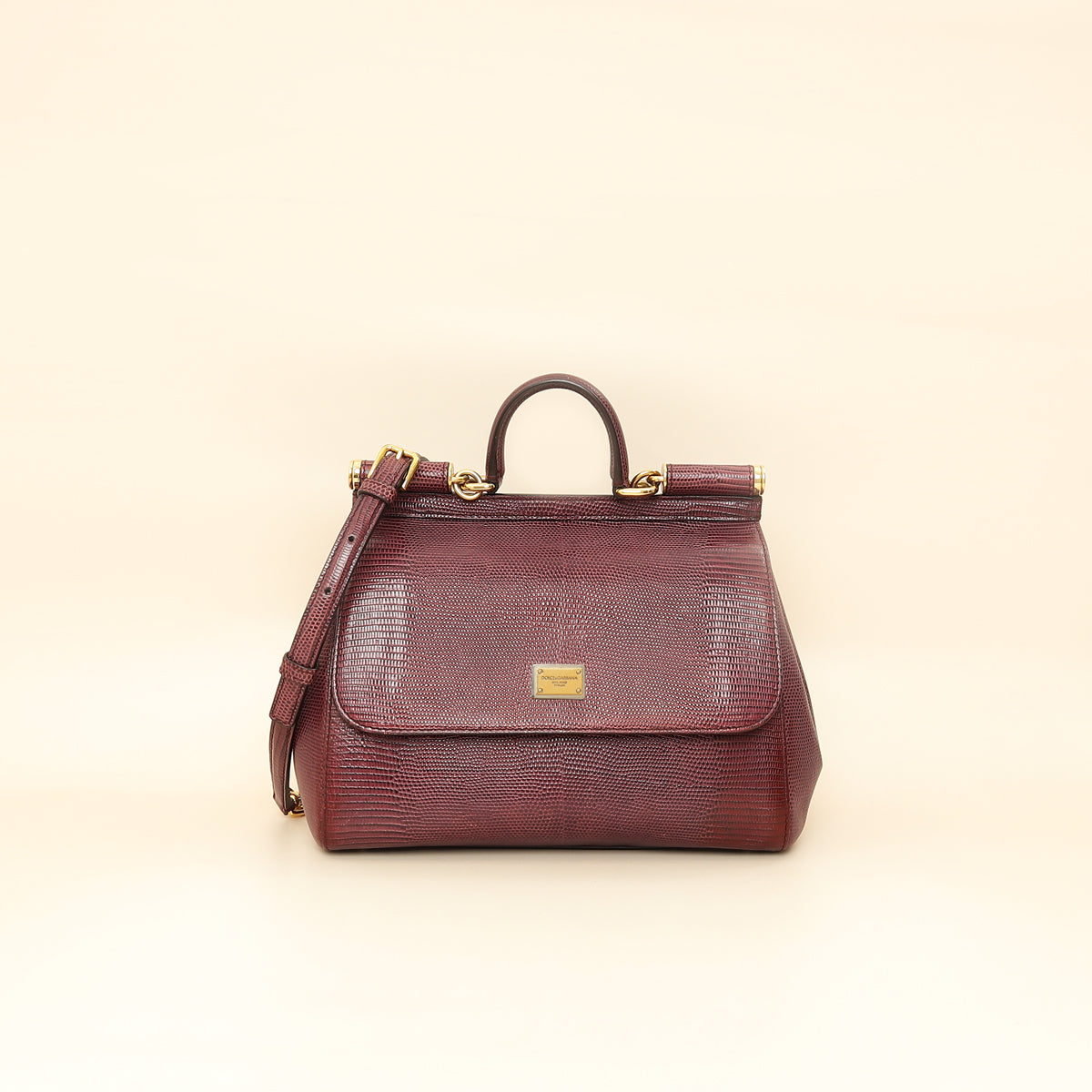 Dolce & Gabbana Burgundy Sicily Iguana Print Medium Bag