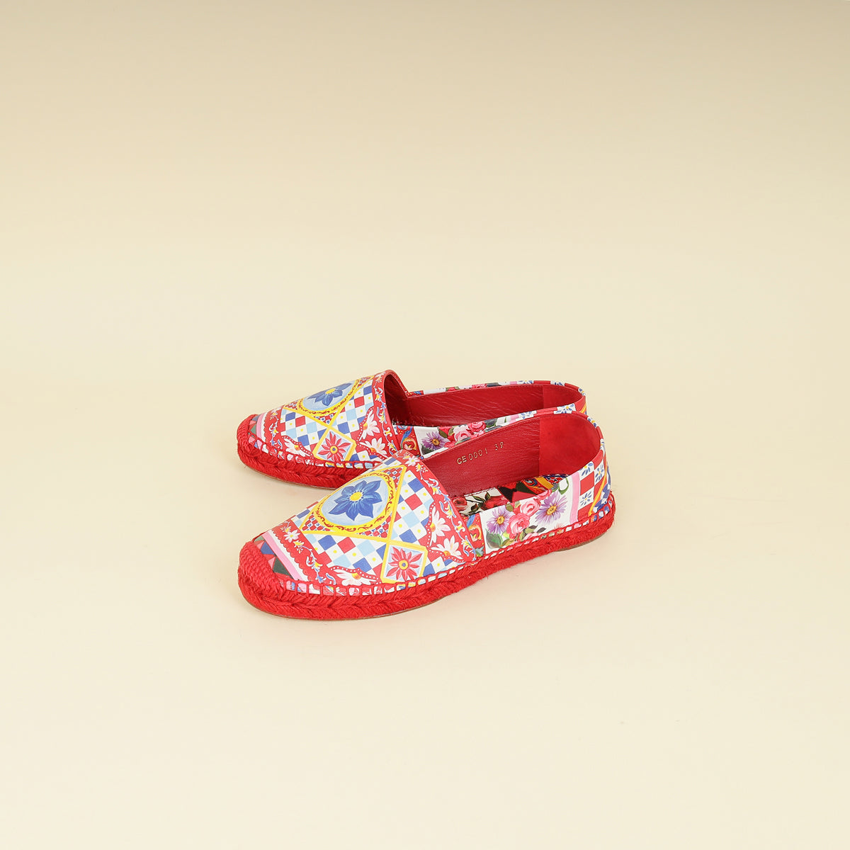 Dolce & Gabbana Red Multicolor Majolica Print Espadrille 39