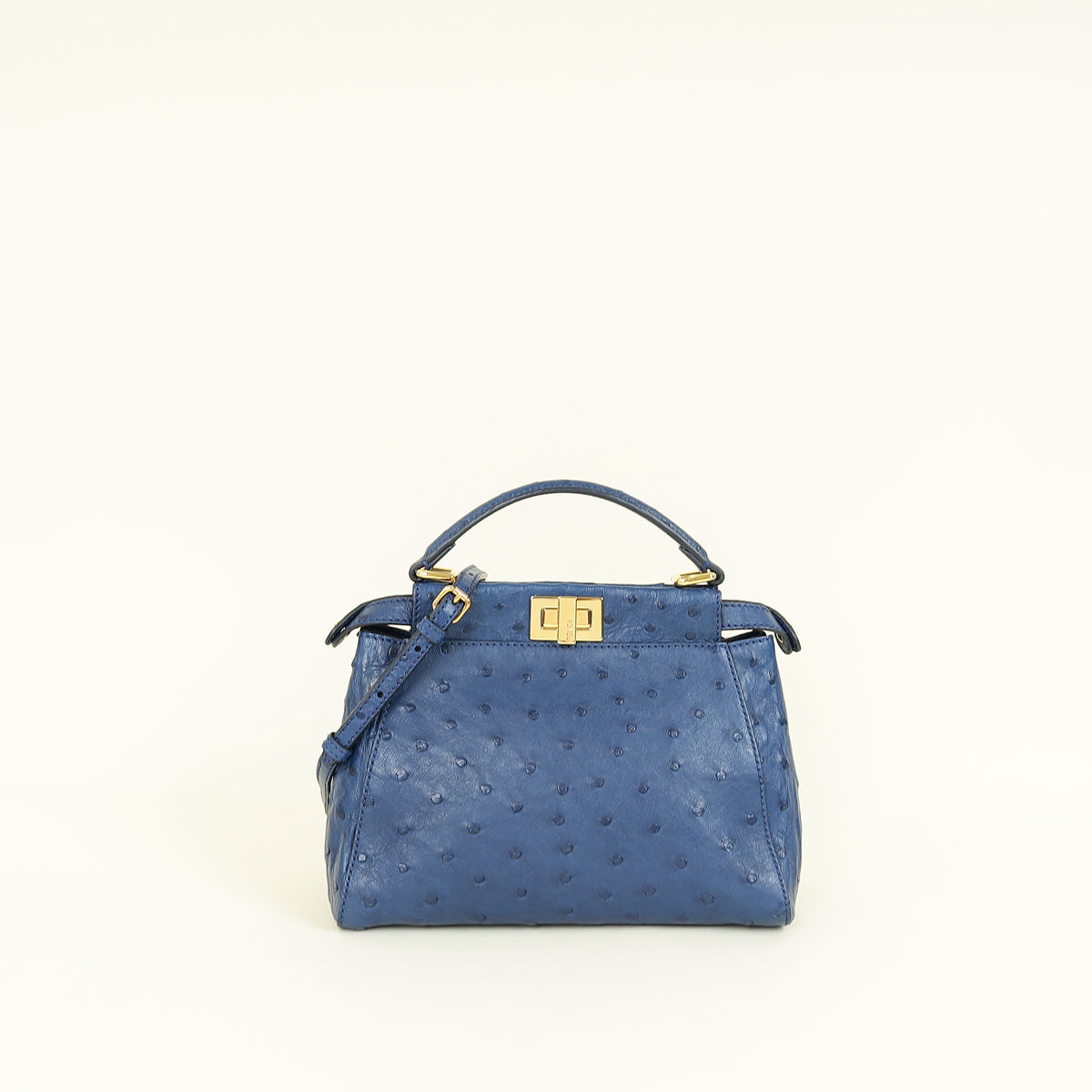 Fendi Navy Blue Ostrich Mini Peekaboo Bag