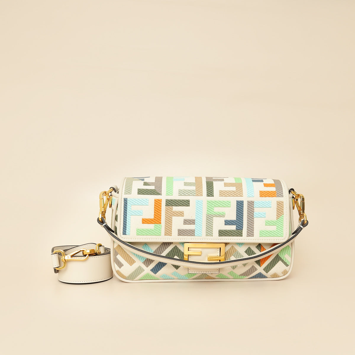 Fendi Multicolor FF Embroidery Baguette Medium Bag