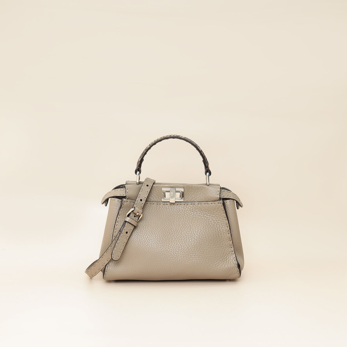 Fendi Etoupe Peekaboo Sellier Mini Python Handle Bag
