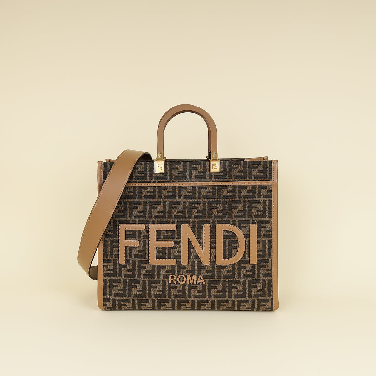 Fendi Bicolor Zucca Sunshine Medium Shopper Tote Bag