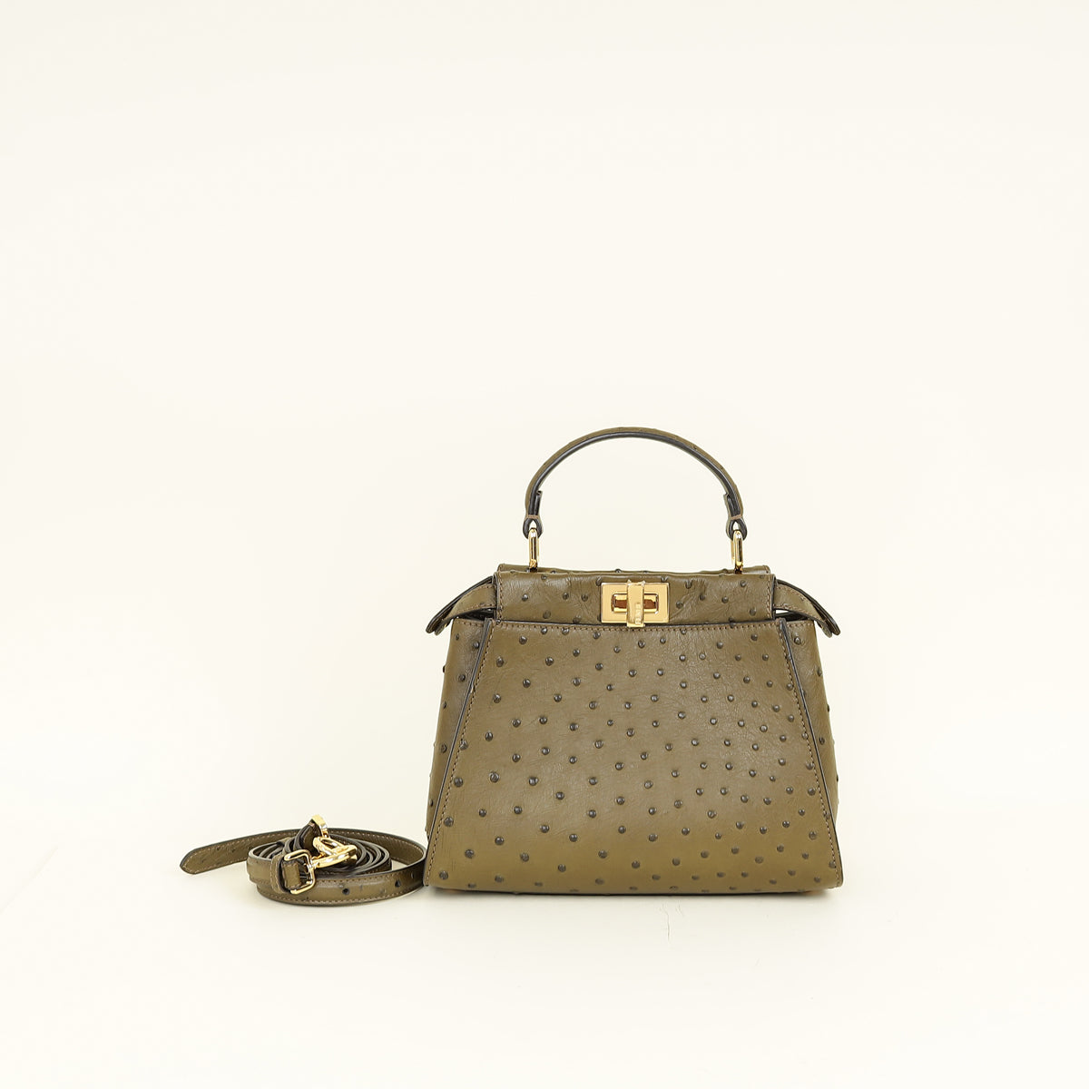 Fendi Avocado Green Ostrich Mini Peekaboo Bag