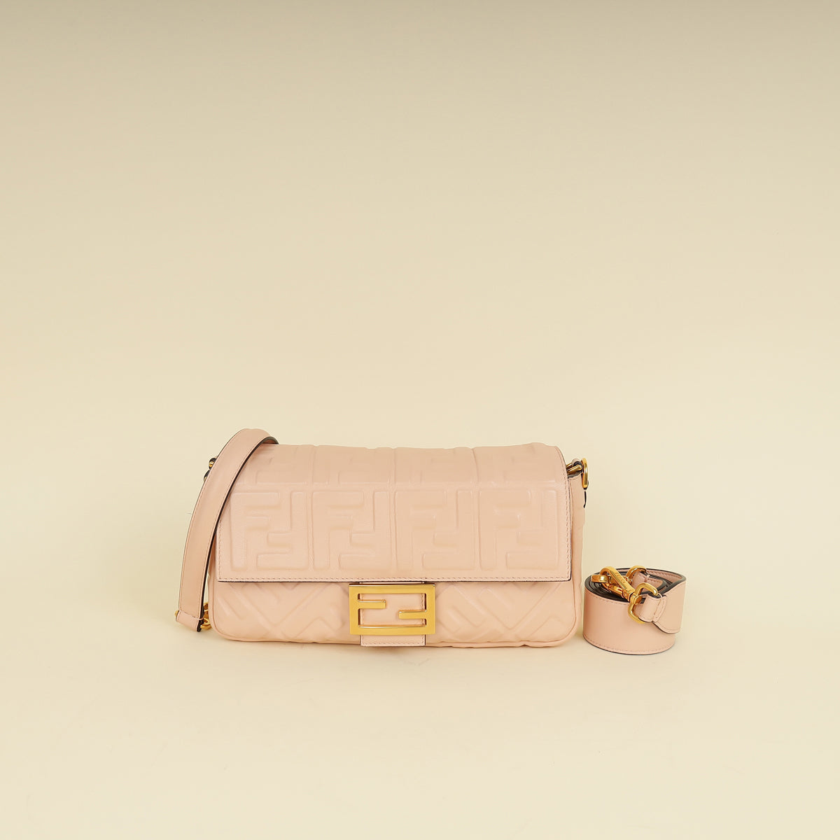 Fendi Peach FF Embossed Baguette Medium Bag