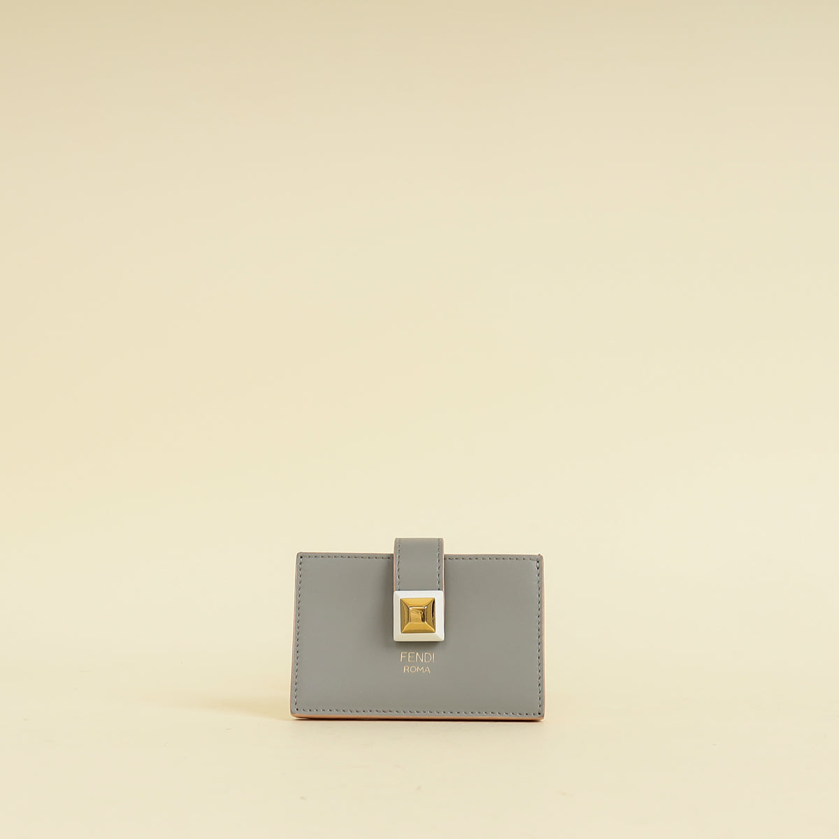 Fendi Grey Single Stud Gusseted Card Holder