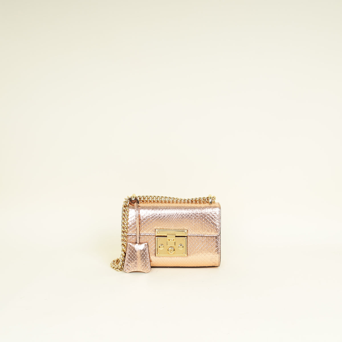 Gucci Metallic Pink Gold Middle East Exclusive Python Padlock Chain Small Shoulder Bag
