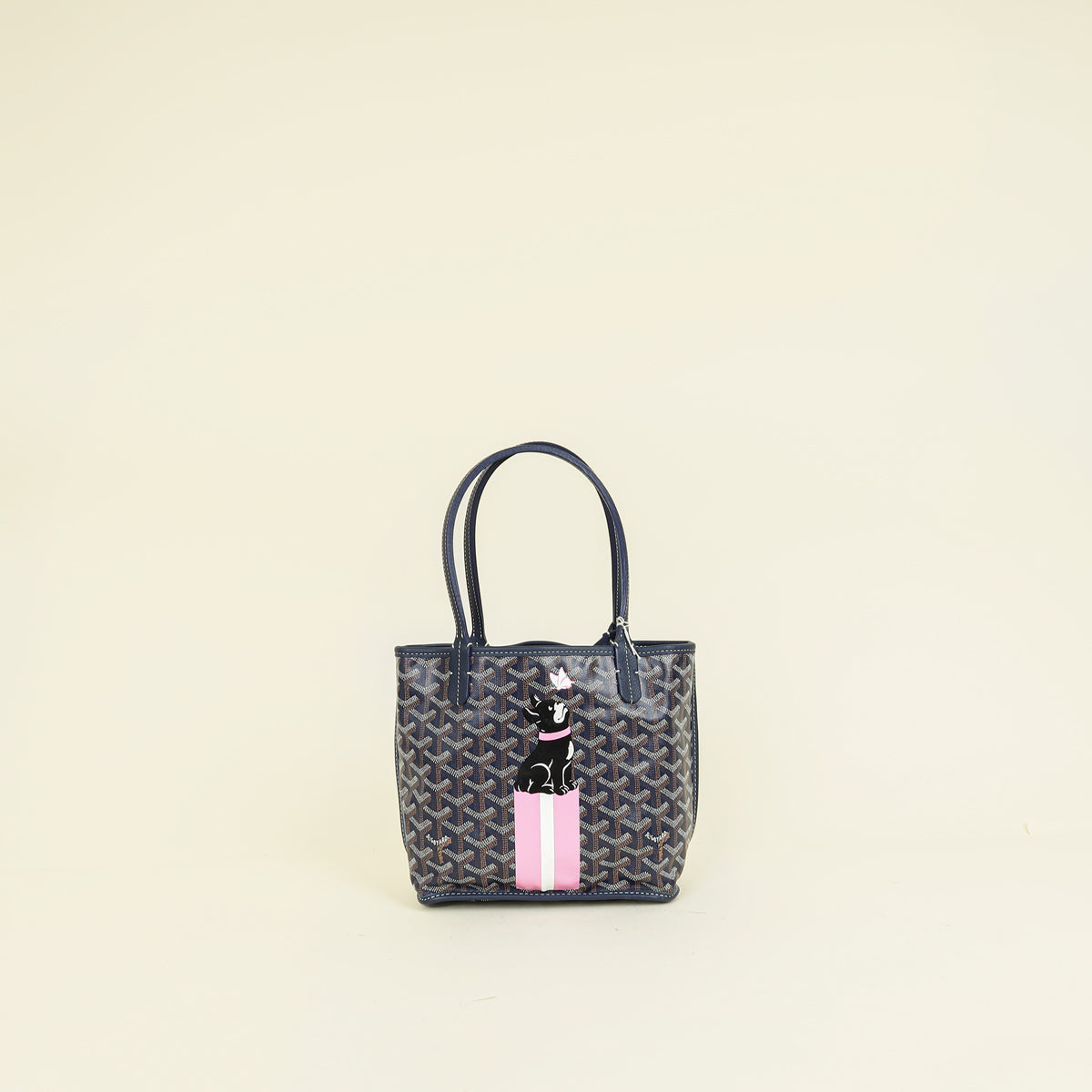 Goyard Navy Reversible w/"Hulot the Dog & Butterfly" Print Mini Anjou Bag
