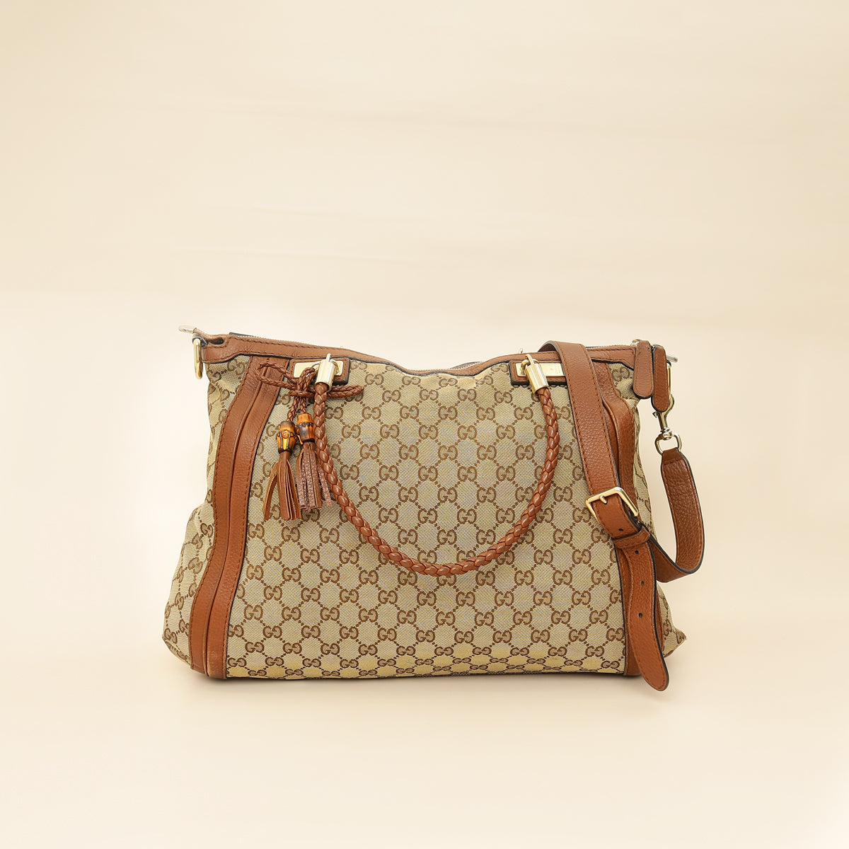 Gucci Brown GG Monogram Cellarius Large Bella Top Handle Bag