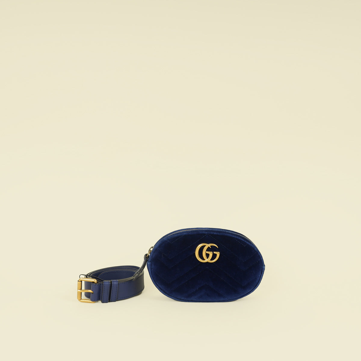 Gucci Navy Blue GG Marmont Velvet Belt Bag