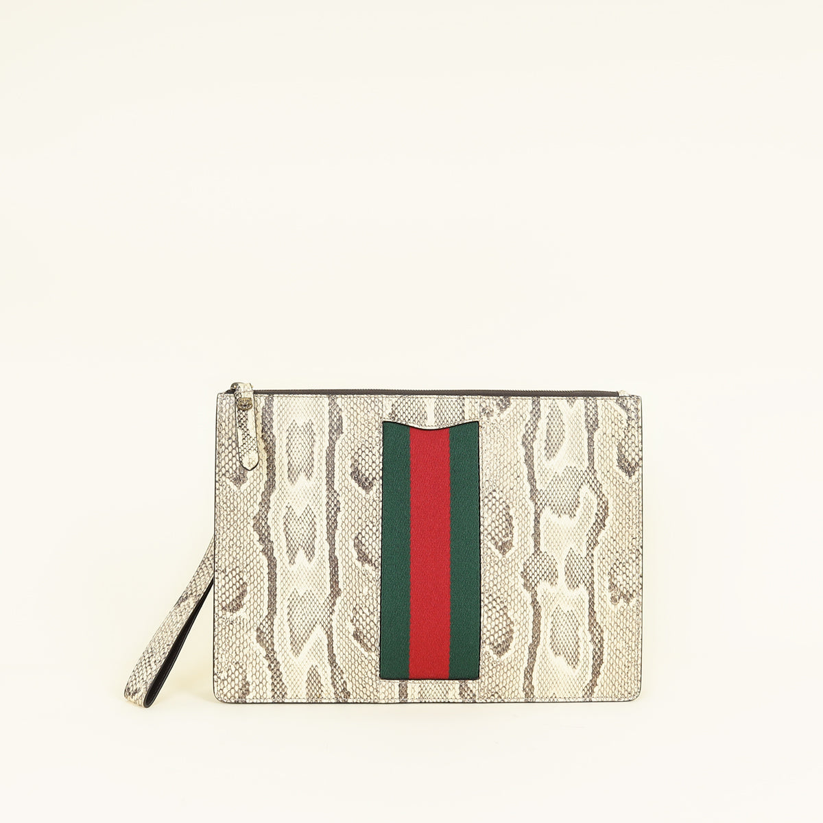 Gucci Beige GG Python Web Wristlet Zip Pouch Bag